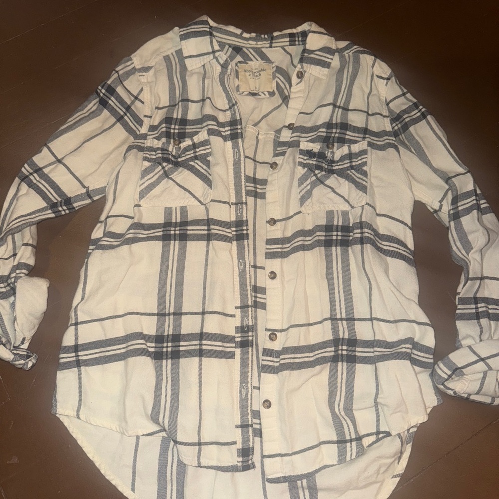 Abercrombie White and Black Plaid Shirt